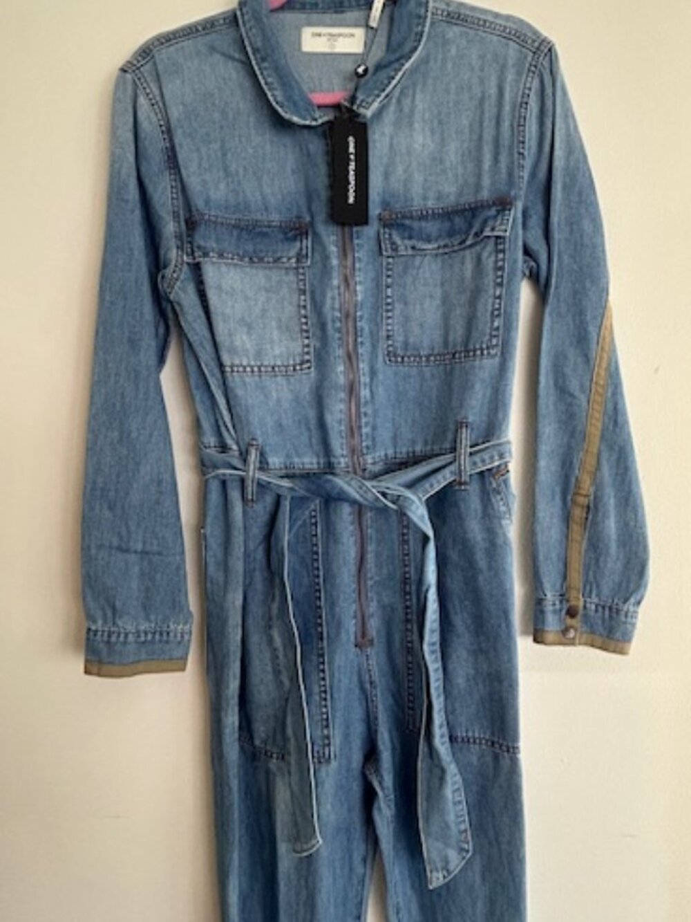 One Teaspoon Claudia Ciao Blue Long Length Zip Tie Fitted Denim Overalls NWT - Picture 8 of 16